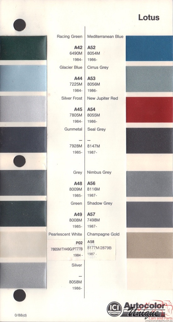1984-1991 Lotus Paint Charts Autocolor